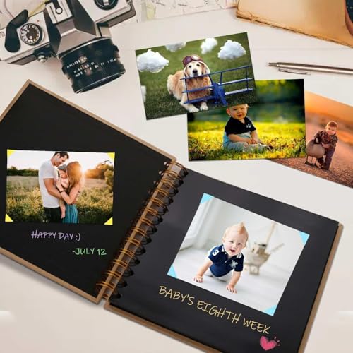 Álbum de recortes para fotos, paquete de 2 unidades, BetterJonny, cuadrado negro de 6 pulgadas con espiral y pegamento para esquinas, ideal para niños, adultos, bebés, manualidades, viajes, aventuras y parejas miniatura 3