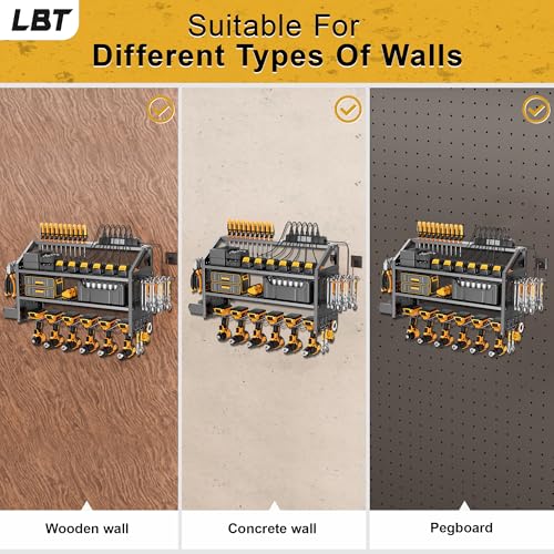 LBT 4 Layer Power Tool Organizer Wall Mount With Charging Station, Patented, 6 Outlet Power Strip, 6 Drill Holder, Heavy Duty Metal Garage Tool Storage Rack, Gifts For Men Fathers Day - Image 8