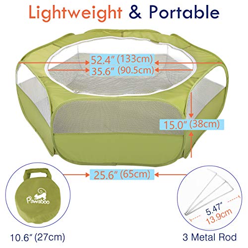 Pawaboo PXCWLGL-NYGL200421 Small Animals Playpen, Waterproof Small Pet Cage Tent With Zippered Cover, Portable Outdoor Yard Fence With 3 Metal Rod For Chick/Kitten/Puppy/Guinea Pig/Rabbits/Hamster/Chinchillas,Green thumb #5