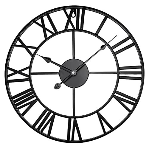 Crystals Open Face Large Outdoor Garden Wall Clock Giant Big Roman Numerals - 60CM (Black)