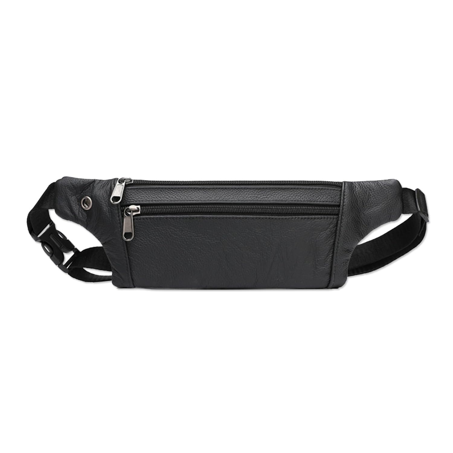 YRMLYMOP Leather Belt Bag,Black Belt Bag Mens Fanny Pack Crossbody 3-Zipper Pockets Phone Bag Fits All Phones Wallet Keys, Casual Hands-Free Waist
