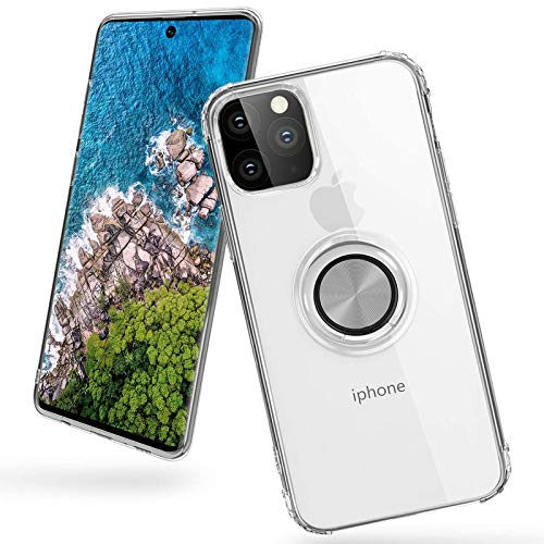 WATACHE iPhone 11 Case,Transparent Slim Soft TPU Reinforced Corner Shock-Absorbing Protective Case [One-Click for Poping Out] with 360 Degree Rotation Ring Holder Stand for Apple iPhone 11,Clear
