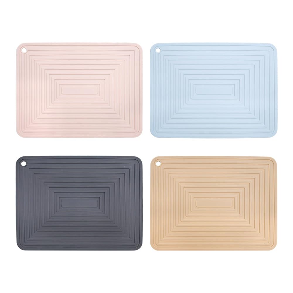 tooloflife Lot de 4 dessous de plat en silicone imperméables pour isolation thermique, antidérapants, repose-cuillère, dessous de plat (abricot + bleu clair + gris + beige)