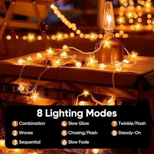 COZII Solar Garden Lights Outdoor, 60LED 10M/33FT Solar String Lights with IP65 Waterproof, 8 Modes Lighting, Crystal Ball and Stars Fairy Lights for Garden, Yard, Home, Patio, Christmas(Warm White) - Image 6