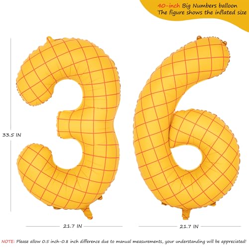 Image of 40 inch Large Number Balloon 36 Toy Inspired Story Yellow Birthday Balloon | Western Rodeo Party Supplies Boy Girl Story Anniversary Kids Birthday Party Cowboy Farm Themed Baby Welcome Decorations