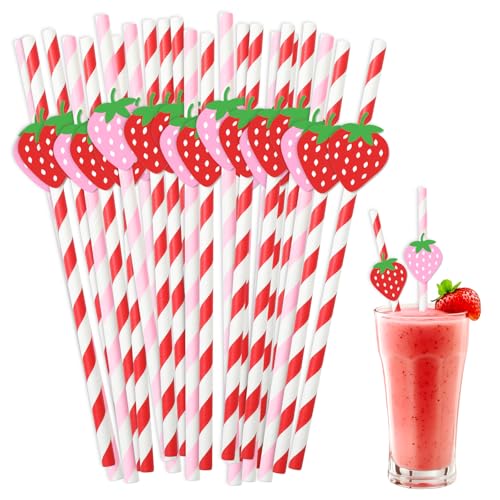 50 Pitillos de Papel Rojo y Rosa con Fresa miniatura 1
