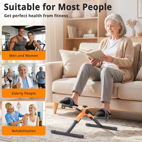 Image of Folding Pedal Exerciser Mini Exercise Bike Under Desk Bike for Arms and Legs Workout, Portable Desk Bike Peddler Machine for Sedentary Officer & Seniors