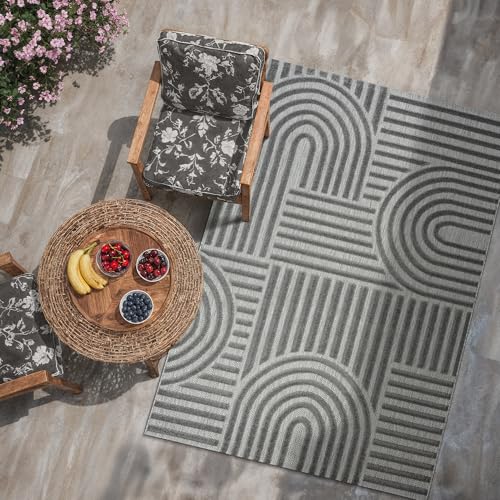 SANAT Berlin Outdoor Teppich Wetterfest - Teppich für den Innen- und Außenbereich - Balkon Teppich Wasserabweisend - Teppiche für Terrasse, Garten, Küche, Bad oder Wohnzimmer - Grau, 120 x 170 cm