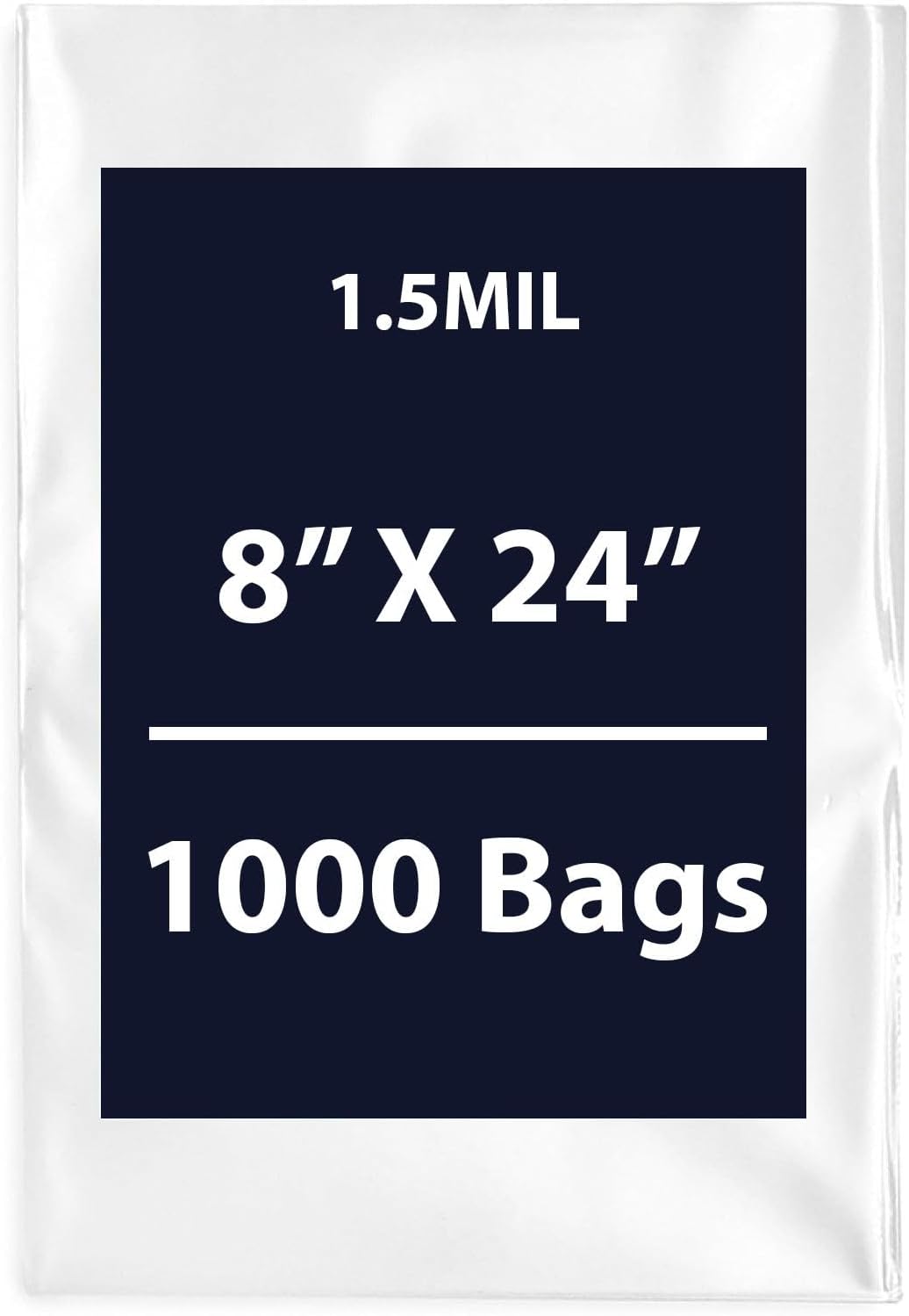 Multiple Sizes Clear Flat Poly Bag, 1.5Mil 8" X 24" & 1000 Bags | Low-Density Polyethylene (LDPE), Flat Open Top Plastic Packaging Packing | Flexible and Durable Plastic Bags