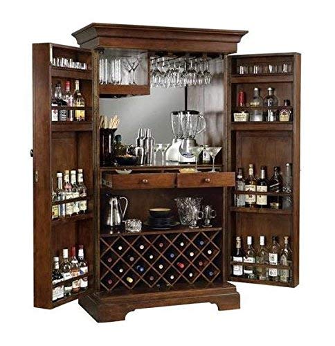 SS WOOD FURNITURE Sheesham Solid Wood Pre-Assemble Wooden Bar Cabinet with Wine Glass Storage (Brown, 90x50x180cm)
