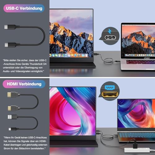 CUIUIC Portable Gaming Monitor 18,5 Zoll 120Hz, Tragbarer Laptop Full HD IPS Bildschirm mit HDR 1080P 100% sRGB, HDMI und USB Type-C Anschluss, VESA, Zweitbildschirm für Laptop/PS4/5/Xbox 3