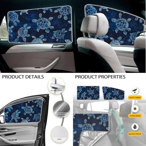 Image of Turtle Print 6 Pack Car Windshield Sun Shade Foldable Car Window Shades for Side Window UV Rays and Keeps Vehicle Cool Easy to Install for Most Sedan