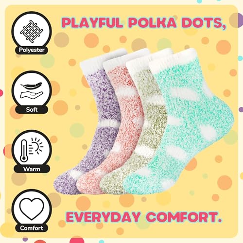 Image of BambooMN Women's Soft Warm Fuzzy Fluffy Polka Dot Cuff Crew Home Socks