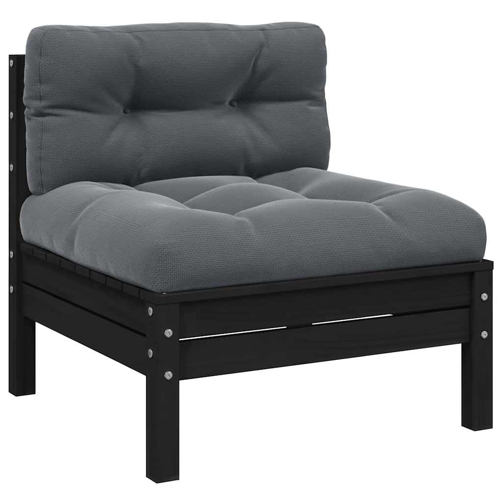Garden Middle Sofa Black Anthracite Solid Pine Wood with 100% Polyester Cushions, Modular Design for Outdoor Seating, Durable Weather Resistant Furniture, Plush Comfort