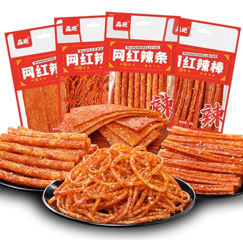 Latiao Chinesische Snacks Würzig Gewürzte Snackswürzige Streifen Würzig Gewürzte Snacks Snacks für Partys Duftendes scharf Individuelles Paket (92g×4Packungen)