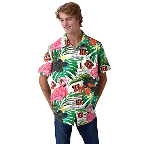 FOCO Men's NFL Team Logo Floral Aloha Tropical Flamingo Button Up Shirt2