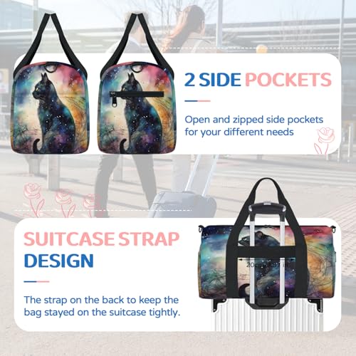 Rainbow Black Cat Sports Duffle Bag for Women Men Waterproof Overnight Weekender Bag with Adjustable Strap Travel Tote Bags for Beach Yoga Work Dance Swim4
