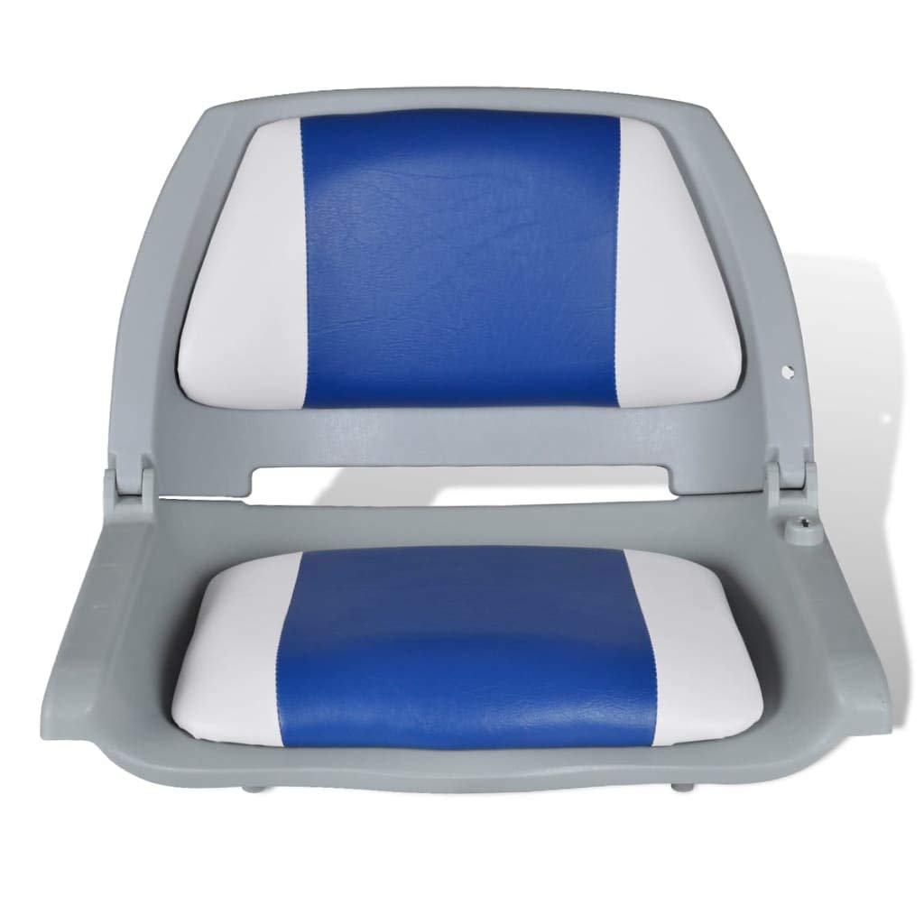 Set di 2 sedili pieghevoli per barche da pesca, sedie da barca, con cuscino blu e bianco, in PVC, resistenti alle intemperie