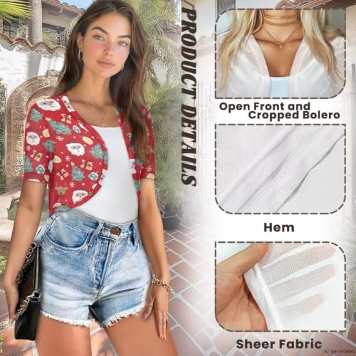 Image of Womens Short Sleeve Bolero Shrug Open Front Knit Cropped Cardigan Shoulder Cover for Dress Cute Casual Knit Cover Up