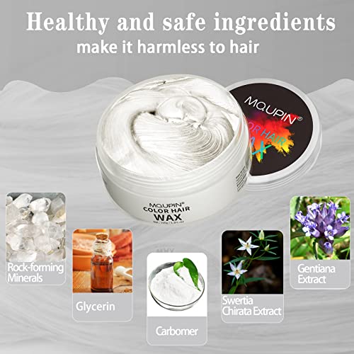 Mqupin Temporary Hair Color Wax,Natural Hair Dye, Washable Hair Paint Wax For Party, Diy,Cosplay,Club,Masquerade, Halloween, Date(White) #TOP4