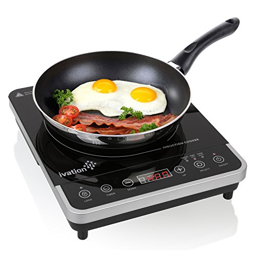 Ivation 1800 Watt Portable Induction Countertop Cooktop Burner, Easy Clean Glass Top w/Touch Button Control