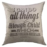 Kissenbezug Schriftzug: Ich Vermag Alles Durch Christus, Der Mich Mächtig Macht, Philipper 4 13 Kissen Bezug Dekorative Zierkissenbezug Für Sofa Auto Schlafzimmer 45X45 cm
