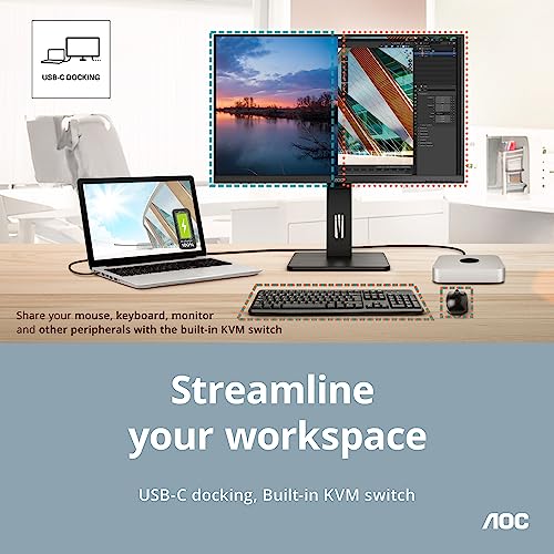 Image of AOC Q32P2CA 32 inch IPS Monitor, QHD 2560x1440, USB-C (Power Delivery 65 Watts) Docking, Height Adjustable Stand, Black