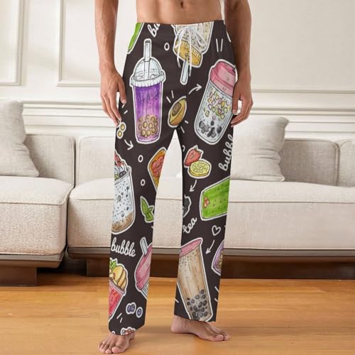 Cute Cartoon Bubble Tea Pattern Comfy Pajama Pants Adjustable Sleepwear Beach Pants for Men2