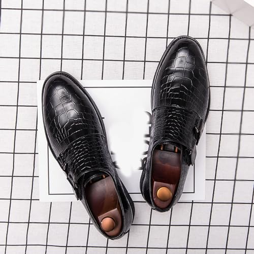 Men's Leather Print Slip-on Dressy Loafers,Fashion Double Monk Strap Business Casual Brogue Shoes,Comfortable Non-Slip Wedding Formal Shoes2