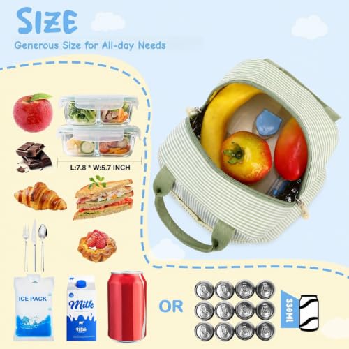 Image of CAMTOP Lunch Box Kids Insulated Lunch Bag Large Reusable Leakproof Cooler Lunch Bags for Boys Girls School Travel Picnic (Sage Green Strip)