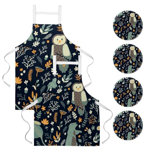 Lot de 2 tabliers de cuisine avec 4 broches motif animal pour restaurant