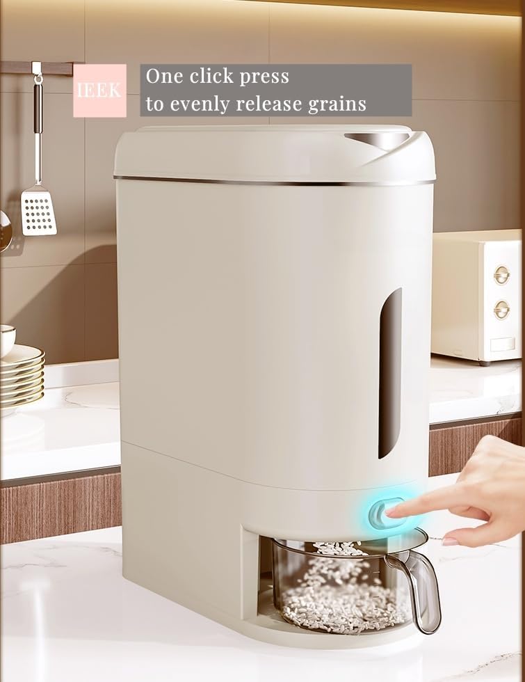 Miniatura 4 de IEEK Dispensador de arroz de 25 libras, recipientes grandes de almacenamiento de alimentos secos para cereales, contenedor de almacenamiento de