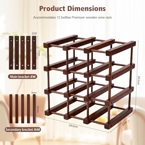 Yolispa Wooden Wine Rack for 12 Bottles, 4 Tiers Freestanding Wine Holder Organizer, Expandable Bottle Racks for Kitchen, Restaurant, Bar, Pantry, Cellar - Image 4