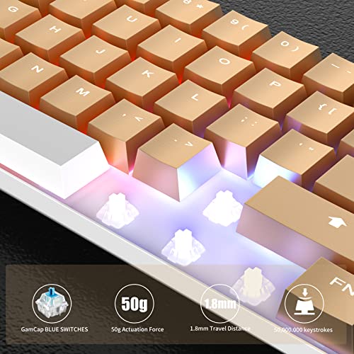 Image of Full Metal Mechanical Keyboards with RGB Backlit, Ultra-Compact Bluetooth 60% Stainless Steel Keycaps Gaming Keyboards Blue Switches Mac PC Computer Keyboards (Rose Gold)