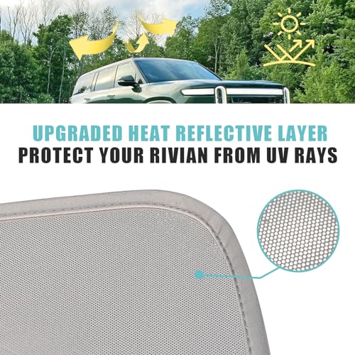 Image of BestEvMod Foldable Roof Sunshade Compatible with 2022-2026 Rivian R1S Accessories Upgraded Heat Reflective Tech Accessories Sunroof Reflective Sun Shade(Front+Rear Grey)