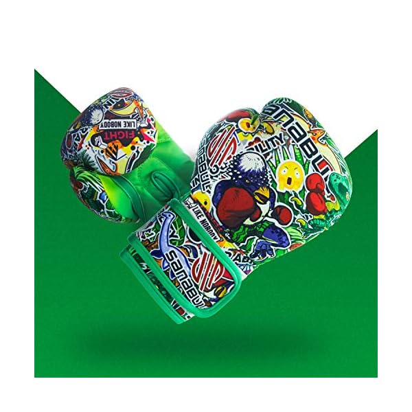 Sanabul-Sticker-Bomb-Kids-Boxing-Kickboxing-Training-Gloves Sanabul Sticker Bomb Kids Boxing Gloves | Youth Boxing Gloves with Fun Design, Optimal Support, and Easy-Clean Features (8 OZ, Dino Jungle)