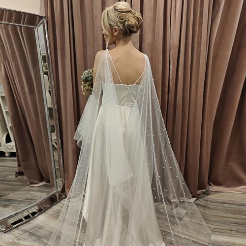 Pearl Wedding Capes Womens Soft Tulle Bridal Scarf Evening Shawl Wedding Wraps4