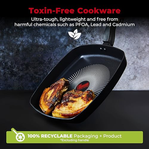 Tower T700317 SmartStart Gourmet 26cm Aluminium Grill Pan with Easy Clean Aeroglide Non-Stick, Long Lasting, Induction Compatible, Oven Safe, PFOA Free, Black - Image 6