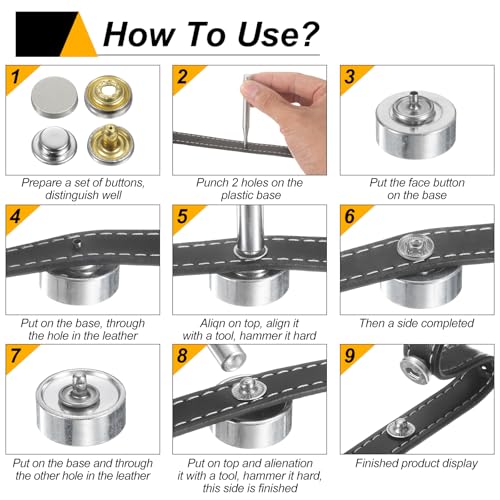 HARFINGTON 30 Sets Press-Stud Cap Button 23mm Metal Snap Fastener Alloy Sew-on Snap Buttons for Bags Leathers Marine Boat Canvas, Drak Black by HARFINGTON - Image 5
