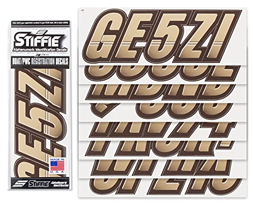 Image of STIFFIE Techtron Tan /Brown 3 inch Boat & PWC Registration Decals • Numbers Letters Stickers