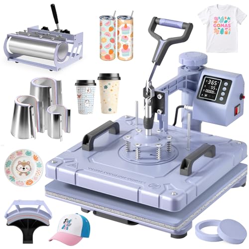 Slendor 8 in 1 Heat Press Machine 15x15 inch 360-Degree Swing Away Digital T Shirt Pressing Machine Multifunction Heat Transfer Sublimation Combo for T Shirts Mugs Hat Plate Cap, Lavender