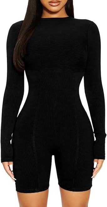 BYDIVA 2023 Womens Comfortable O-Neck Long-sleeved Zipper Hip-lifting Romper Fitness Streetwear
