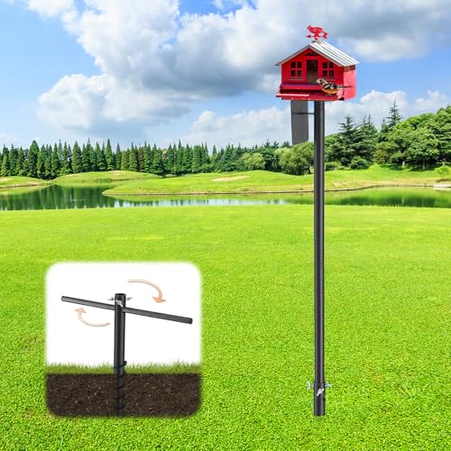 ‌JAOTREL 60" Bird Feeder Pole with Spiral Ground Stake - Heavy-Duty Metal, All-Weather Stability, Windproof & Rust-Resistant for Garden/Lawn/Bird Sanctuary