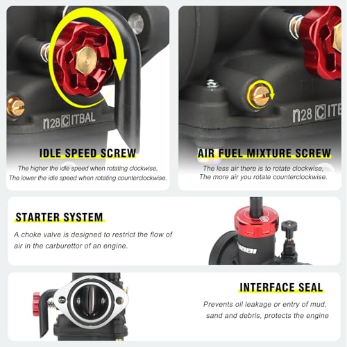 Image of NIBBI 28mm Carburetor Performance Kit, PE28FL Carb with Motorcycle CNC Air Filter Fit for Pit Bike Dirtbike Minibike ATV 250cc Tao Tao SSR Apollo
