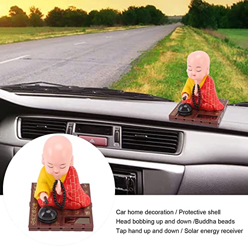 Image of AUGEN Small Buddhist Monk Decoration for Home Car Dashboard Solar Ornaments, Automatic Nodding Lucky Light Energy Sensing EcoFriendly Solar Buddhist Monk Statue (Pack of 1)(D, Red)