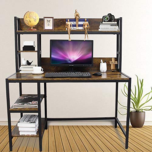 Bizzoelife Computer Desk with Hutch and 2-Tier Bookshelf，47 Inches Modern Writing Study Desk with Storage Shelf for Small Space, PC Laptop Table Workstation for Home Office to Saving Space(Retro) - Thumbnail 4