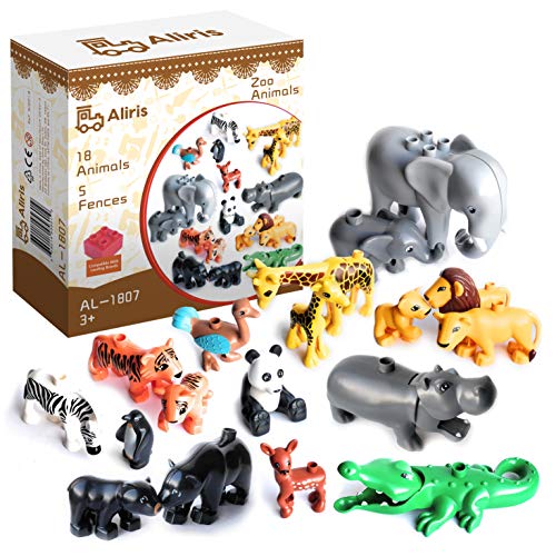 Aliris 18 Zoo Animals and 5 Fences Set for Toddler - Compatible