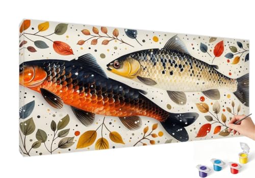 Pintar por numeros adultos pez animal 60x120cm sin marco con pinceles pintura acrilica