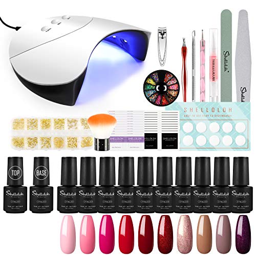 Shelloloh Gellack Nail Gel Nägel Set 10 Stücke UV Nagellack Set für Nageldesign Farbgel Set 36W UV+LED Nageltrockener…