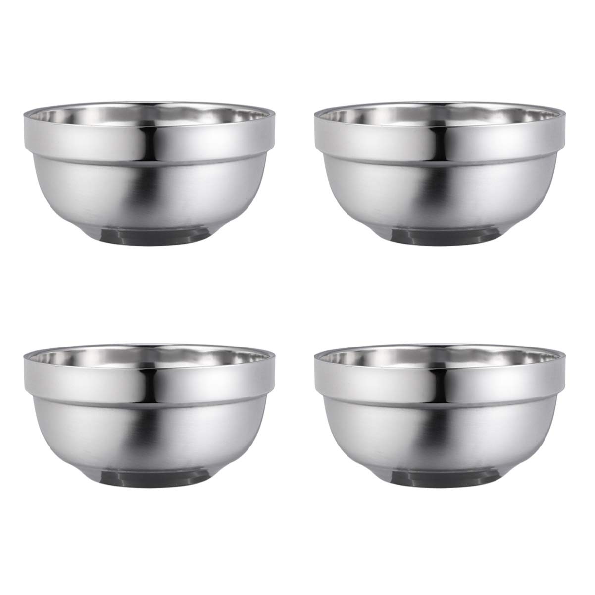 BESTonZON 13 cm Double couche en acier inoxydable Bols anti-chaud isolé bol à soupe bol famille vaisselle vaisselle bols de riz (4pcs)
